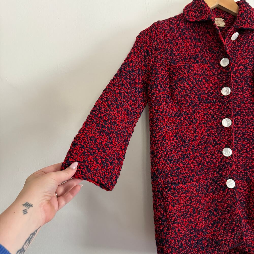 Vintage Handmade Kids Wool Hand Knit Crochet Peacoat style jacket \ Size Small - Picture 3 of 7